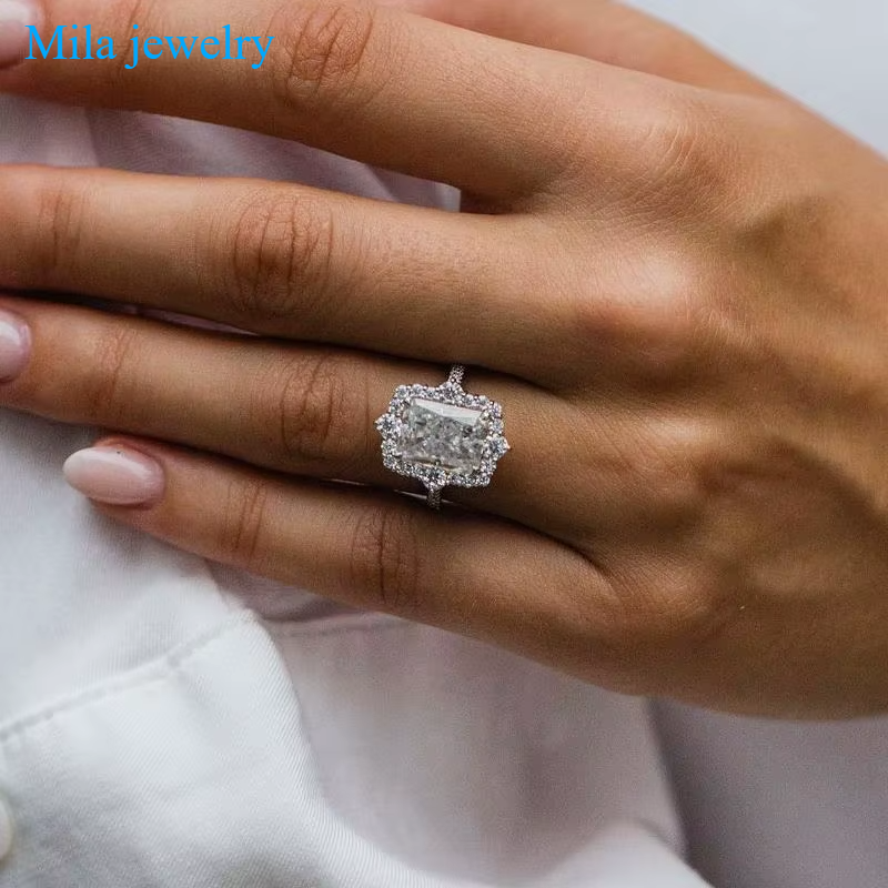 Mila Jewelry Engagement Ring with 4 Carat Moissanite Stone for Women, 18k Gold, 7.5 x 10 mm, Radian Cut, Wedding Rings, Luxury Accessories
