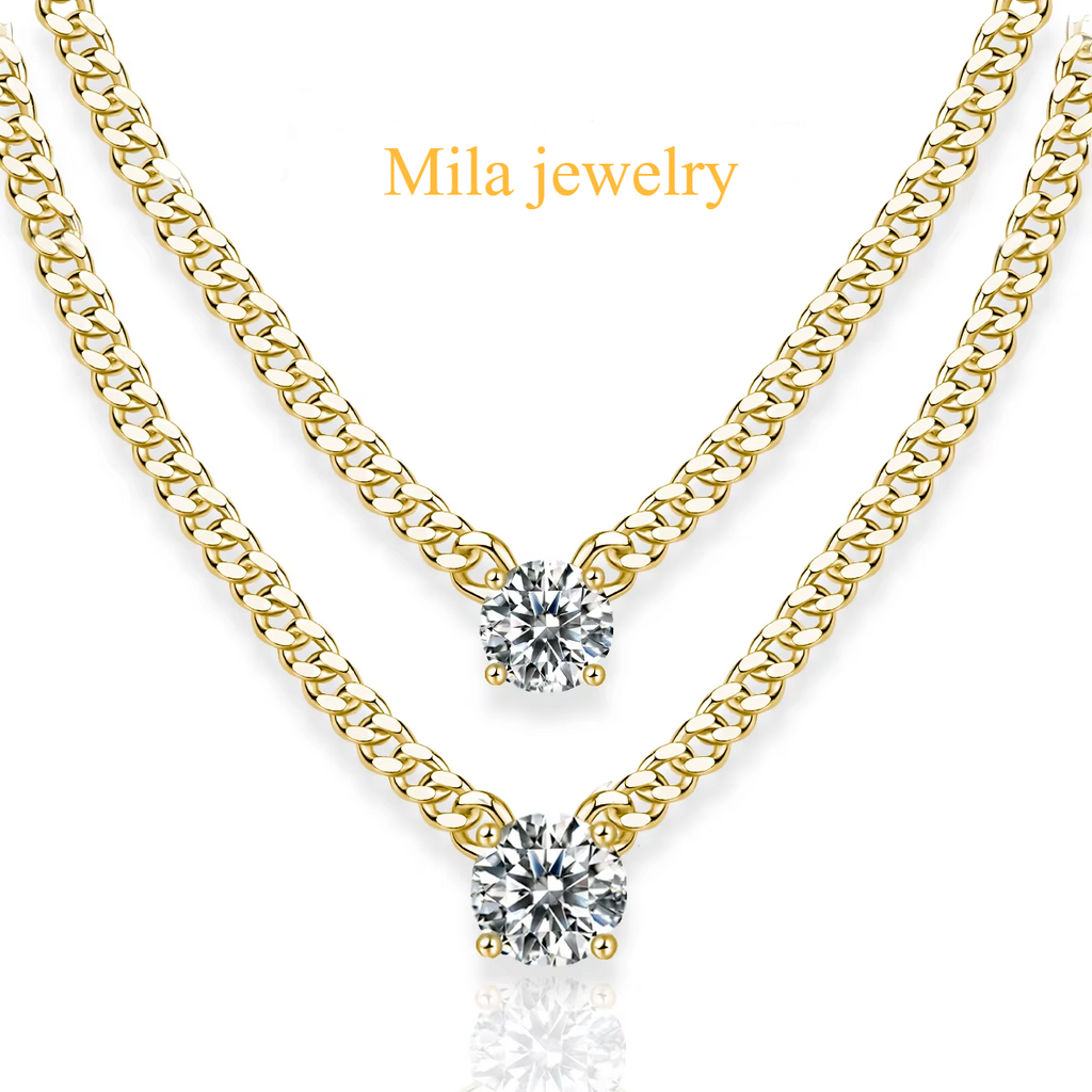 Mila jewelry 1ct 2ct 3ct Moissanite Cuban Chain Pendant Necklace - Elegant Design in 18K Gold Plated S925 Sterling Silver for Women