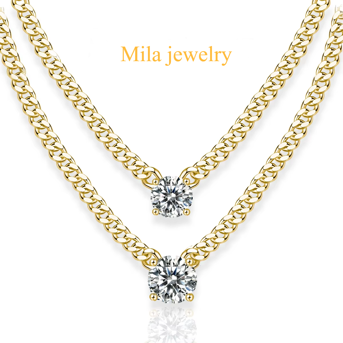 Mila jewelry 1ct 2ct 3ct Moissanite Cuban Chain Pendant Necklace - Elegant Design in 18K Gold Plated S925 Sterling Silver for Women
