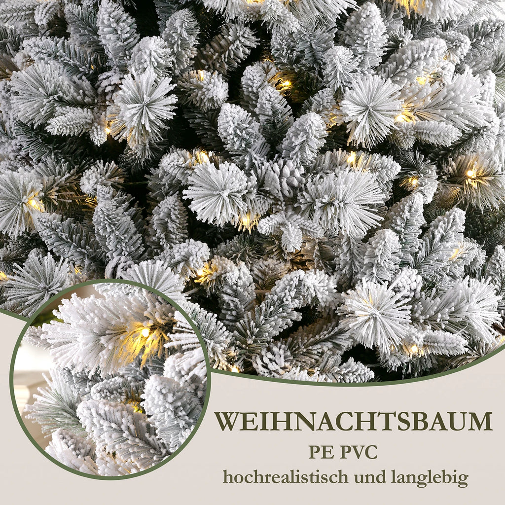 180/210/235cm White Snow Artificial Christmas Tree with 260/360/460 LEDs,1030/1448/1590 Tips,PVC+PE,Metal Stand,Party Decoration