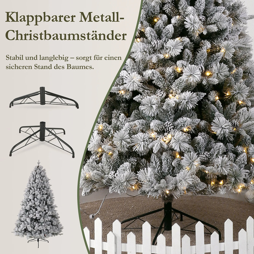 180/210/235cm White Snow Artificial Christmas Tree with 260/360/460 LEDs,1030/1448/1590 Tips,PVC+PE,Metal Stand,Party Decoration