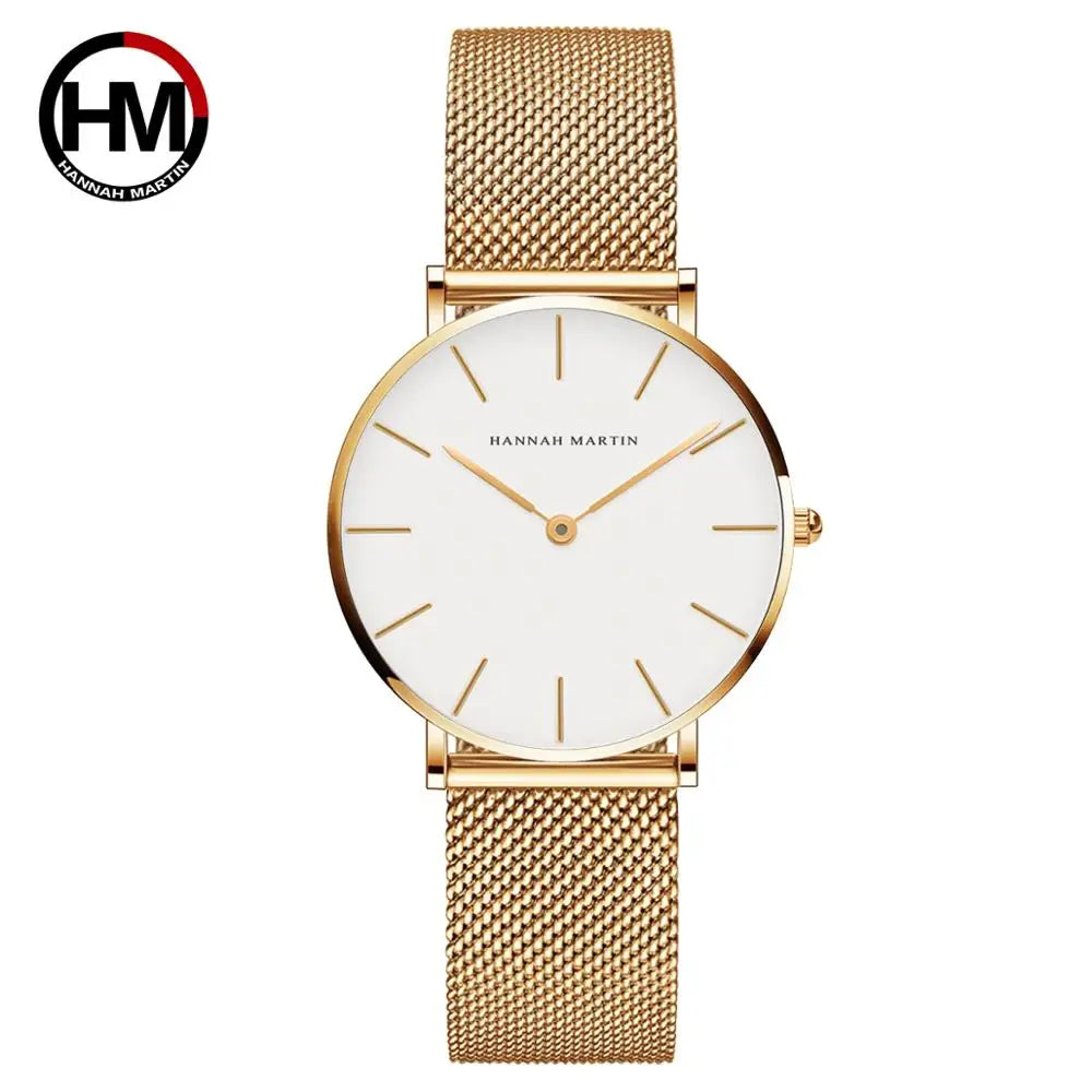 HANNAH MARTIN Brand Quality Stainless Steel Japan Quartz Movement Waterproof Women 36mm Full Rose Gold Ladies Dropshipping Watch