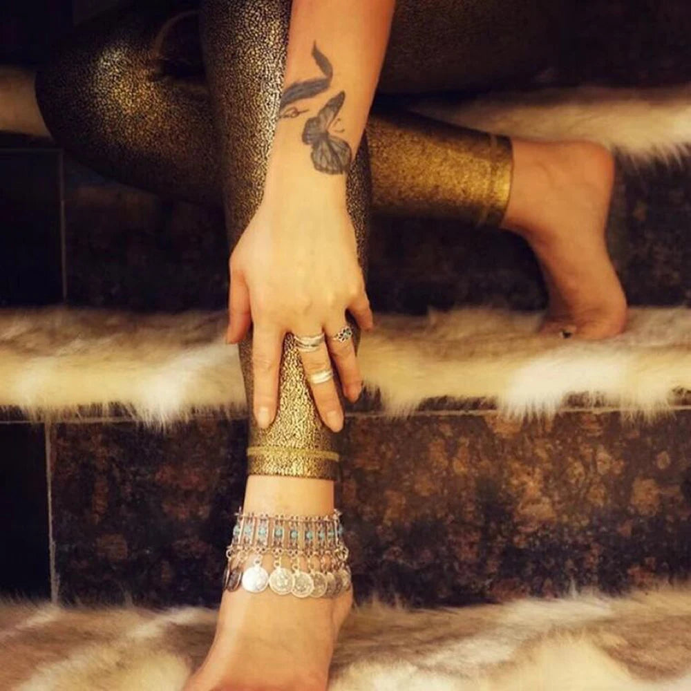 Vintage silver coin bracelet for women, featuring a boho beach, Turkish, ethnic, tribal, elegant design; vintage Tibetan bangles; Indian jewelry.