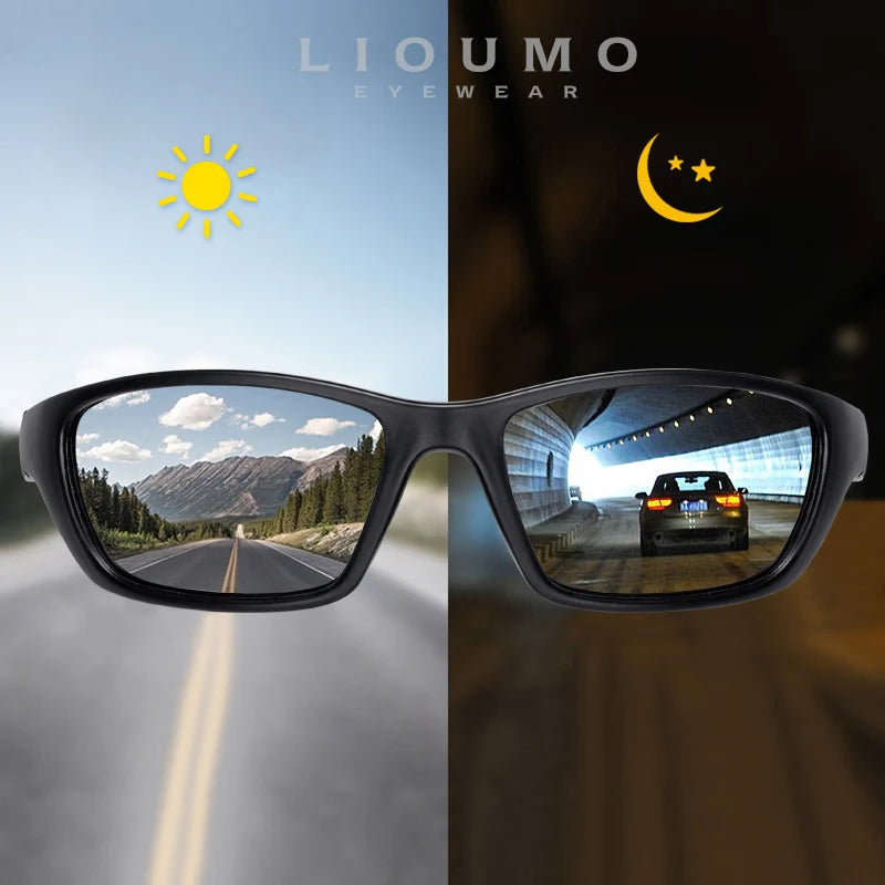 LIOUMO Outdoor Sports Cycling Sunglasses Men Polarized Photochromic Driving Glasses Male Day Night Vision Goggles lentes de sol