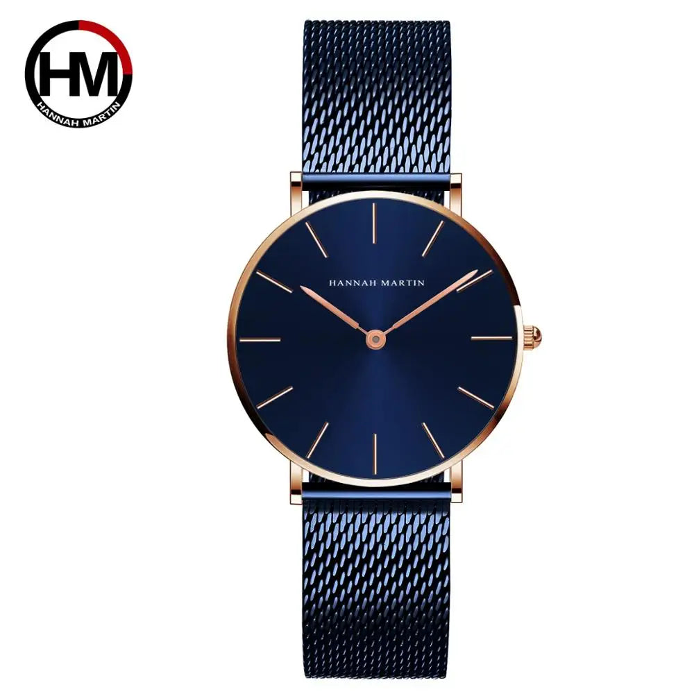 HANNAH MARTIN Brand Quality Stainless Steel Japan Quartz Movement Waterproof Women 36mm Full Rose Gold Ladies Dropshipping Watch