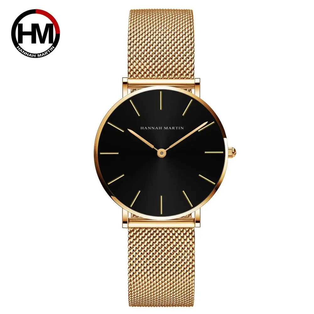 HANNAH MARTIN Brand Quality Stainless Steel Japan Quartz Movement Waterproof Women 36mm Full Rose Gold Ladies Dropshipping Watch