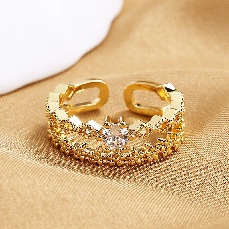 VENTFILLE 925 Sterling Silver Flower Lace Ring Korean Fashion Opening Inlaid CZ Adjustable Rings Valentine's Day Gift