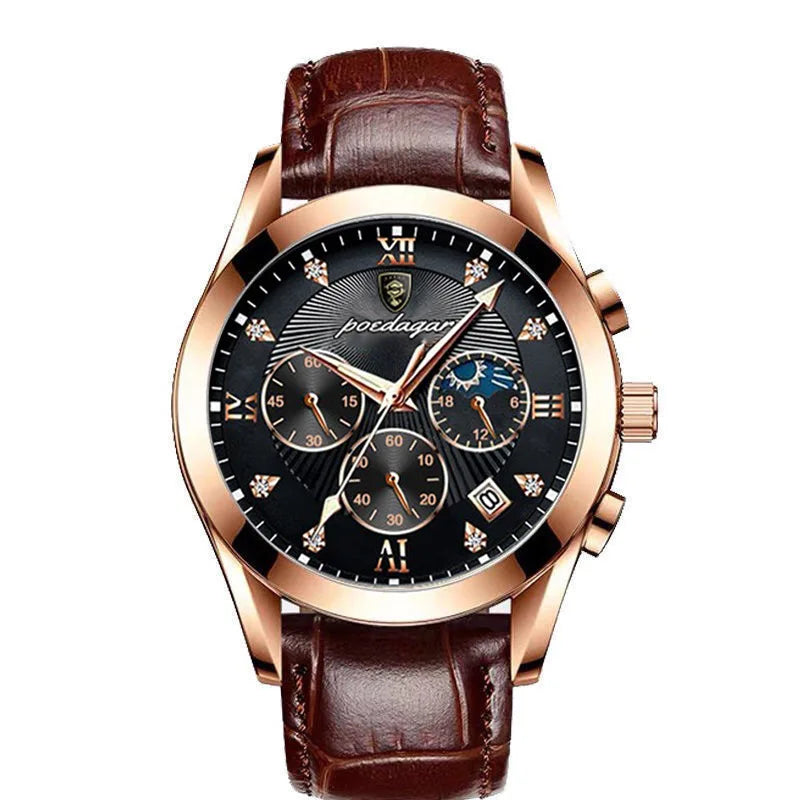 POEDAGAR Men Watches 2021 New Fashion Leather Waterproof Luminous Top Brand Luxury Mens Quartz Wristwatch Relogio Masculino