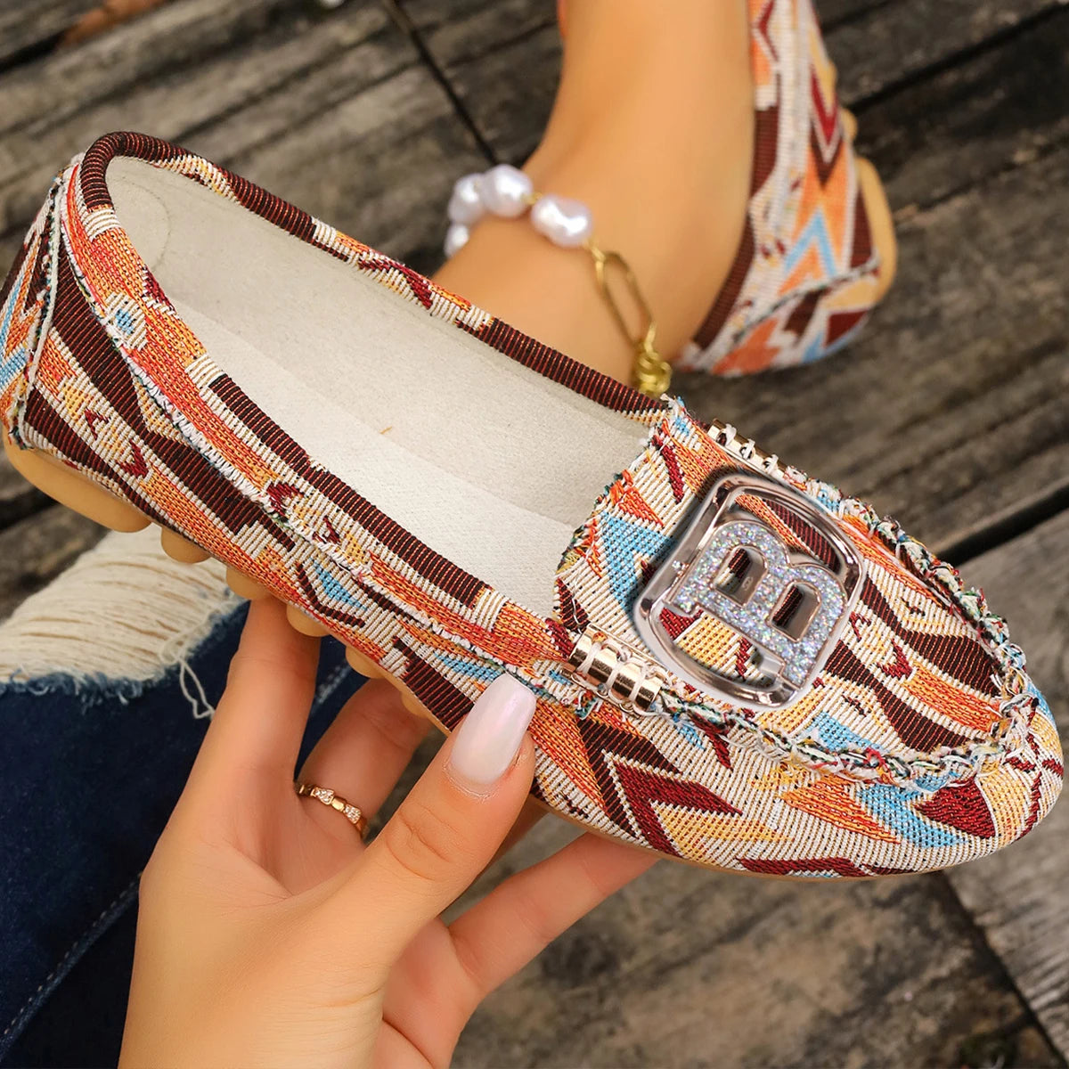 Women Loafers Driving Boat Sandals Luxury Decor Fashion Pattern Design PartFlats Slip-on Sexy Elegant Flat Comfy Casual Office