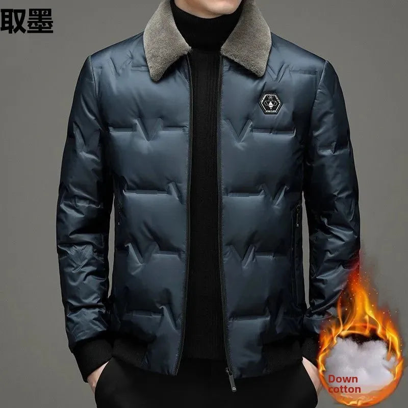 Middle-Aged And Elderly Men's Thickened Warm Cotton Coat Fleece-Lined Lapel Winter Men's Wear Jacket Casual Style