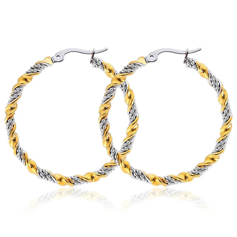 Mila Jewelry Two-Tone Stainless Steel Hoop Earrings, Titanium Steel, The Most Elegant