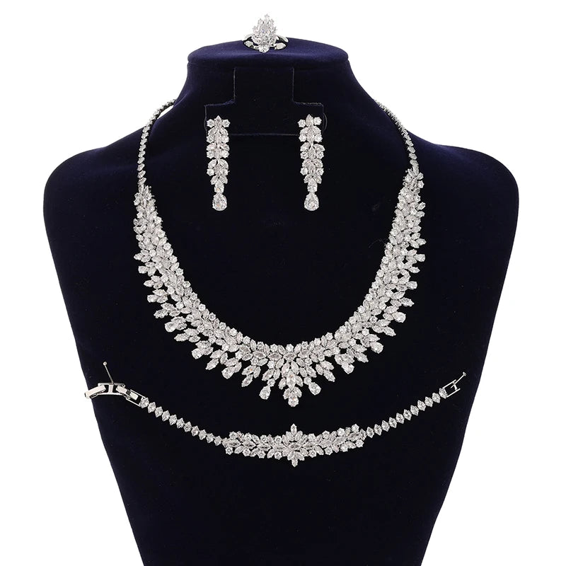 Jewelry Sets HADIYANA Bridal Zirconia For Women Party Luxury Necklace Bracelet Earringa Rings Wedding BN8132 Birthday Gift
