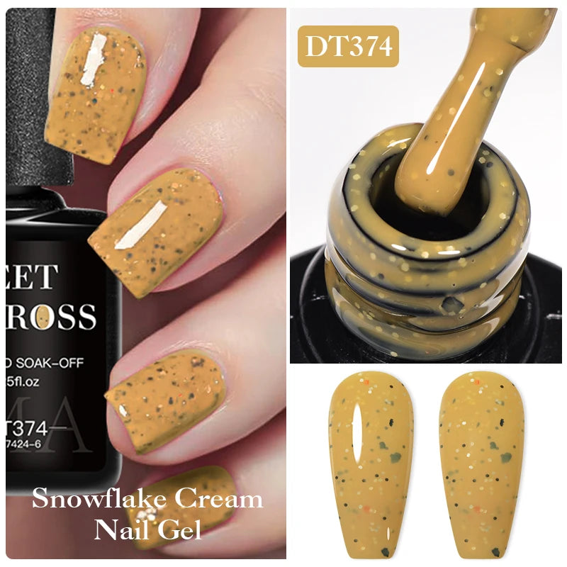 MEET ACROSS 7ml Cream White Nail Gel Polish Snowflake Cream Shining Colorful Semi Permanent UV Gel Varnish Nail Art For Manicure