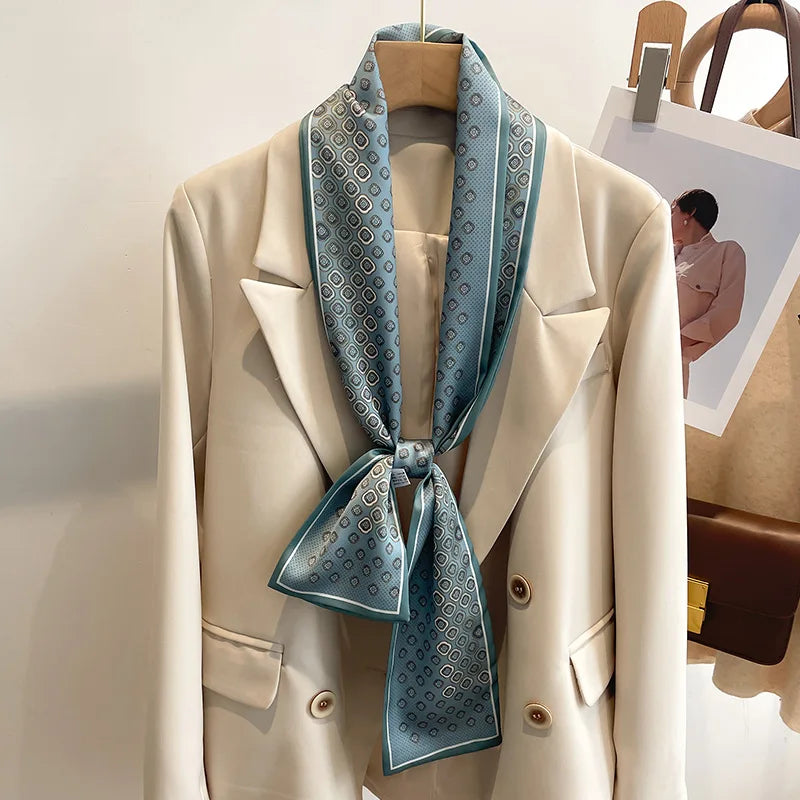 50 Color New Women Silk Feel Printed Design Scarf Shawl Fashion Luxury Long Narrow Small Silk Scarves Ladies Headband Headscarve