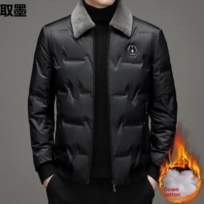 Middle-Aged And Elderly Men's Thickened Warm Cotton Coat Fleece-Lined Lapel Winter Men's Wear Jacket Casual Style