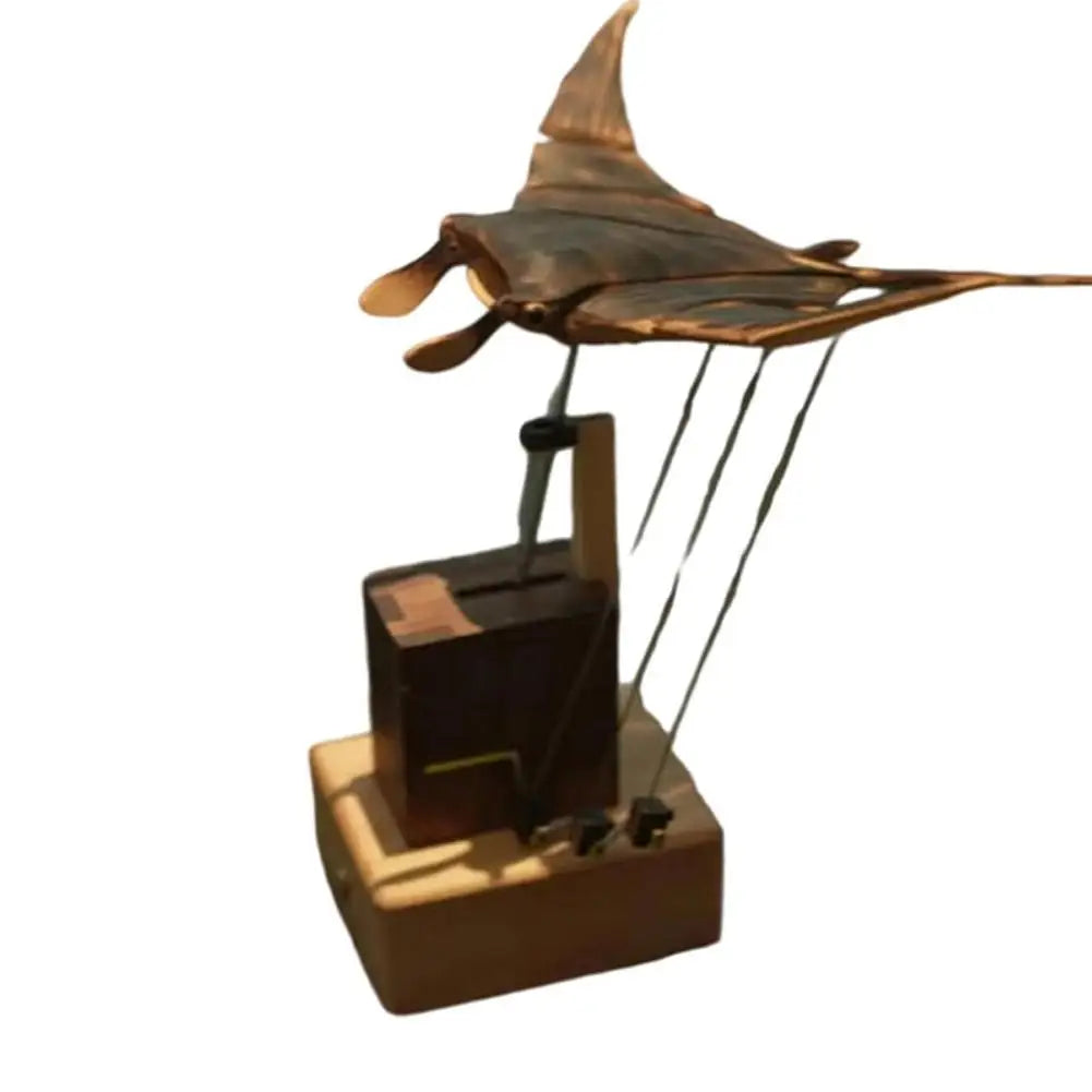 Handmade Wooden Electric Bionic Manta Ray Ornament Motorized Swimming Figurine Home Living Room Study Office Desktop Decoration
