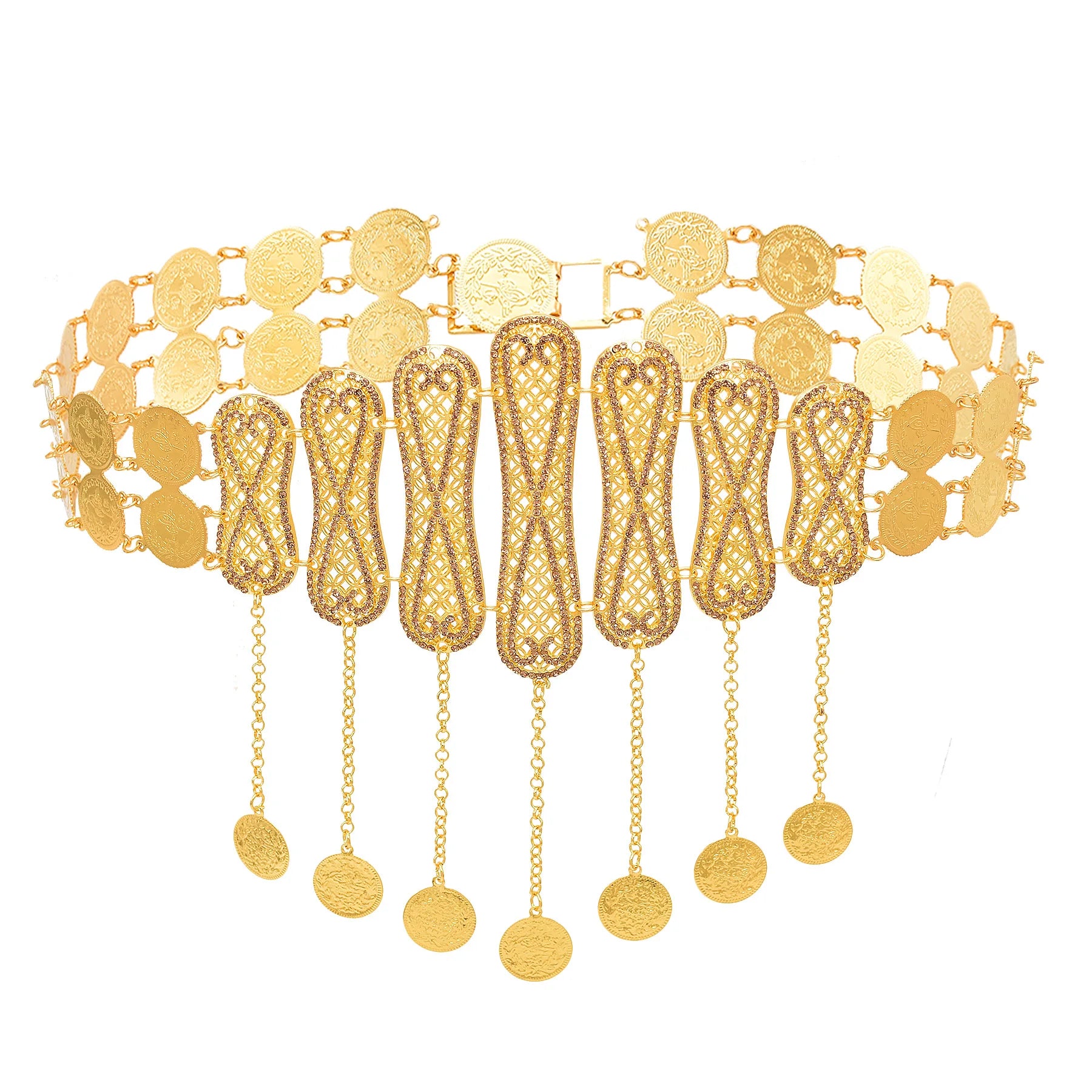 Golden Coins Metal Belts India Belly Dance Moroccan Waist Chain Afghan Turkish Kurdistan National Dress Body Jewelry for Women
