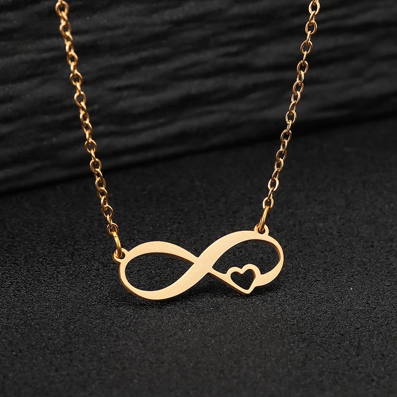 Stainless Steel Necklaces Infinity Symbol Sweet Heart Pendants Chain Choker Korean Fashion Necklace For Women Jewelry Party Gift