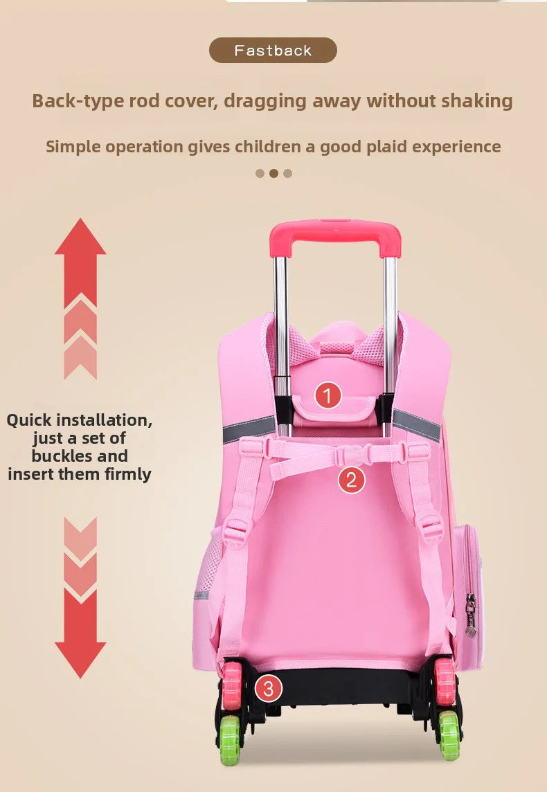 Children Trolley backpack wheels Student High capacity School bags Rolling schoolbags kids Trolley bookbag school wheeled bag