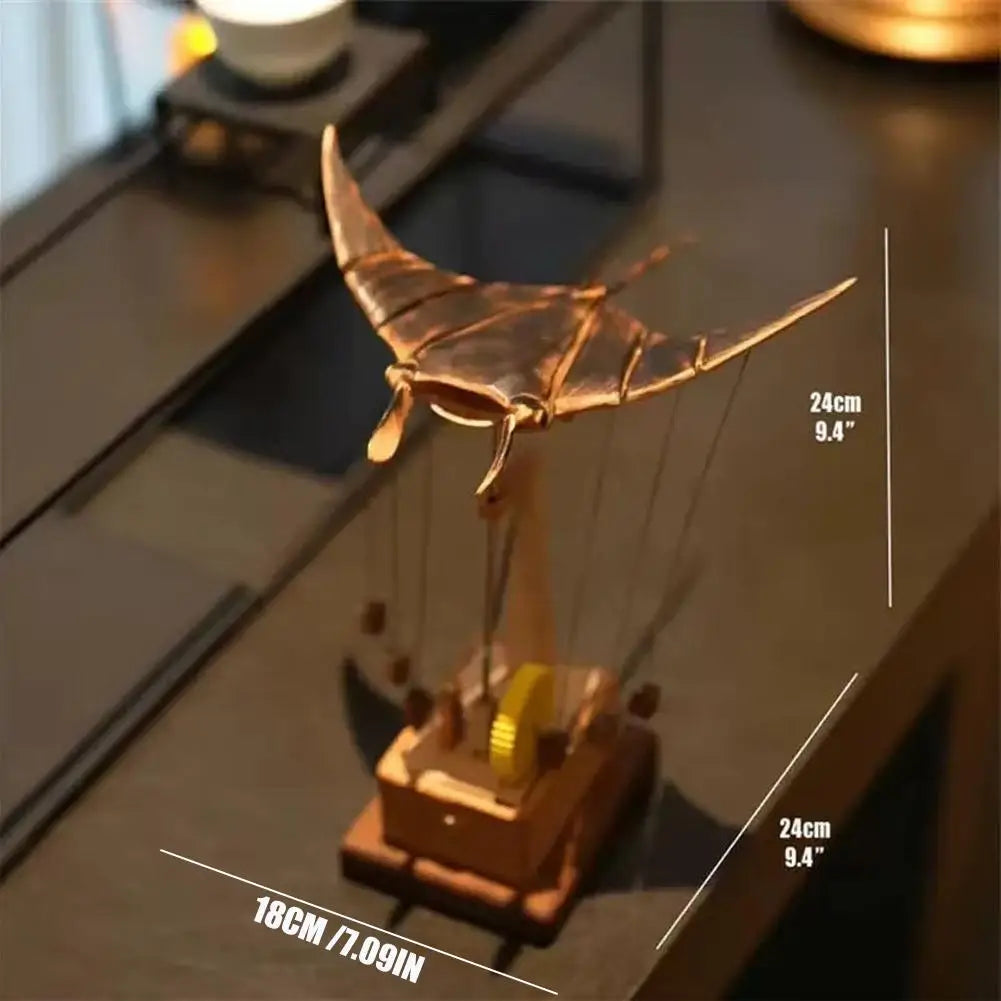 Handmade Wooden Electric Bionic Manta Ray Ornament Motorized Swimming Figurine Home Living Room Study Office Desktop Decoration