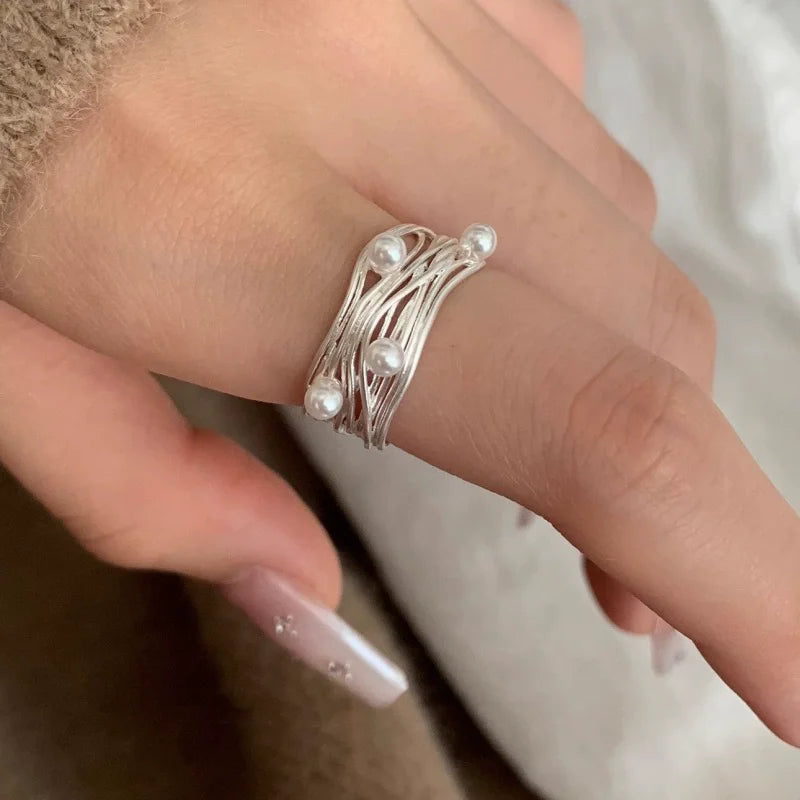 VENTFILLE 925 Sterling Silver Flower Lace Ring Korean Fashion Opening Inlaid CZ Adjustable Rings Valentine's Day Gift