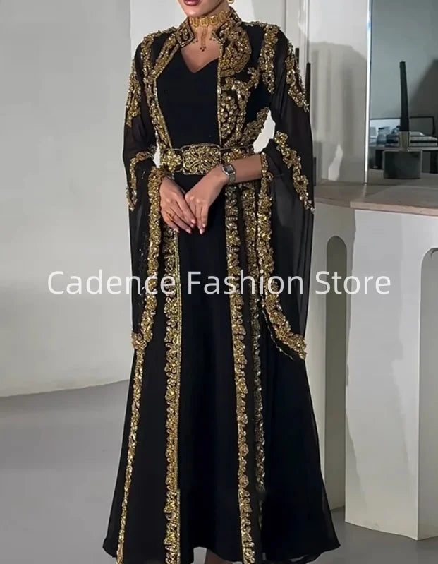 Customized  Black Chic Two Pieces Women Evening Dress New Elegant Sequined Celebrity Prom Gown Kaftan A-line Dresses