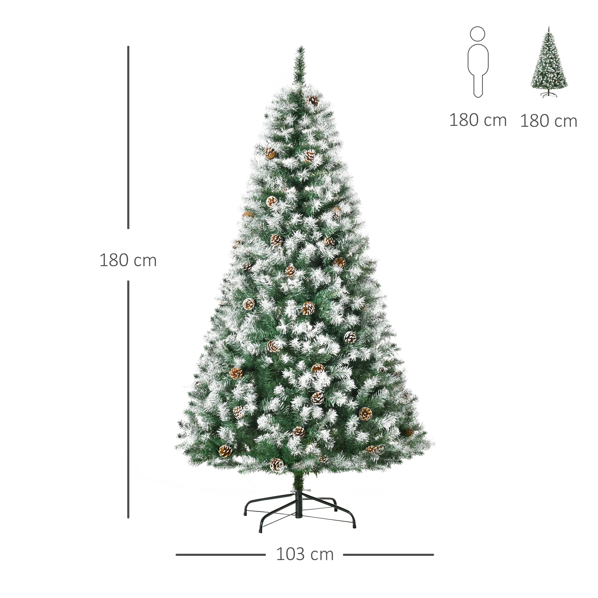 Homcom Artificial Christmas Tree with Snow Christmas Decoration for Indoors Green