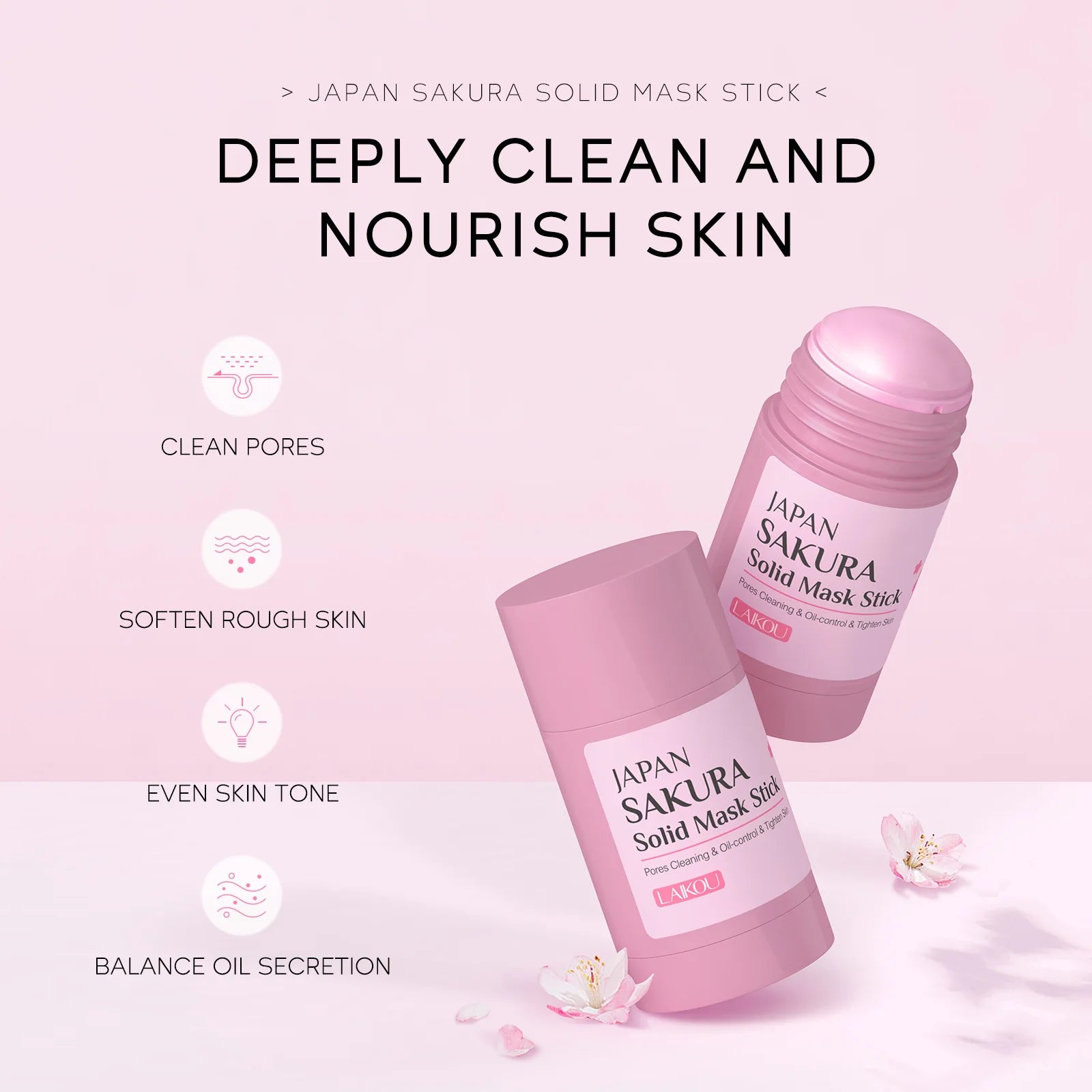 LAIKOU Sakura Solid Facial Masks Stick Clay Face Mask Moisturizing Brightening Oil Control Removal Blackhead Face Mud Mask