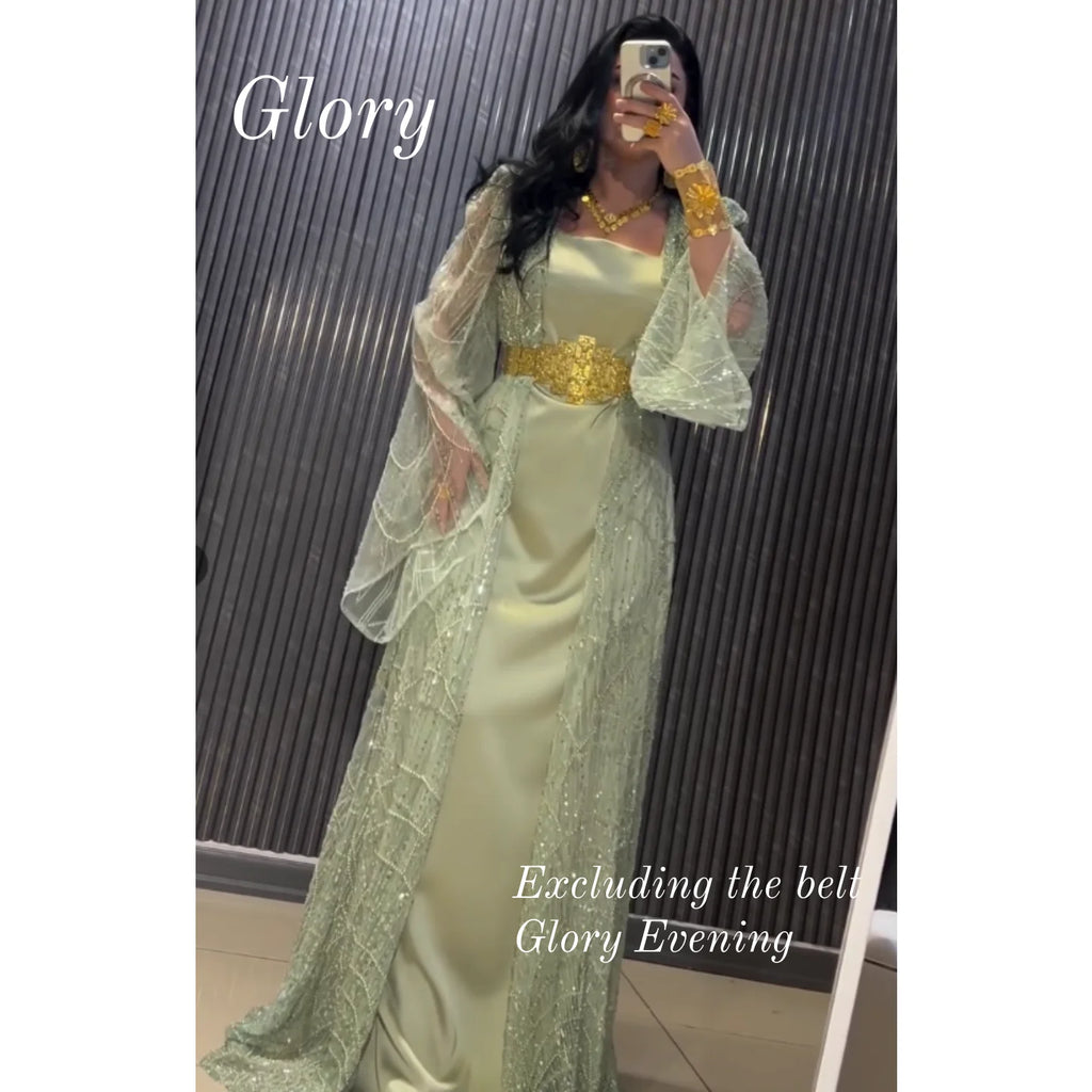 Gorgeous Evening Party Dresses Long Sleeves Green Beadings Temperament Prom Dress Saudi Arabia Women's Wedding Dress Customized
