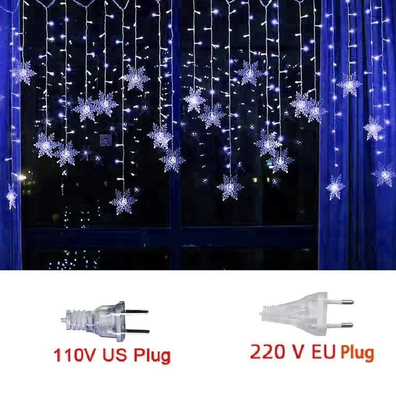 3.2M Christmas Snowflake Curtain Lights - LED Flashing Fairy String Lights, Waterproof for Holiday Party Wedding Xmas Tree Decor