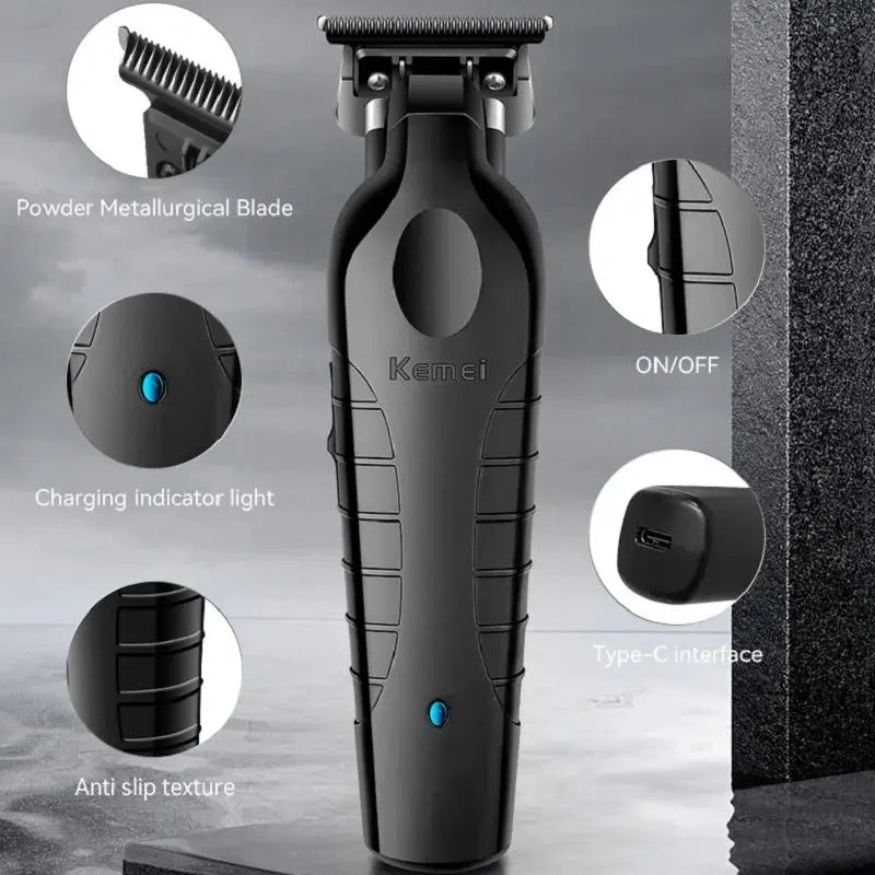 Kemei Men's Cordless Hair Clipper USB Rechargeable Zero Gap Trimmer Electric Hair Clipper Original Blade Accessories KM-2299