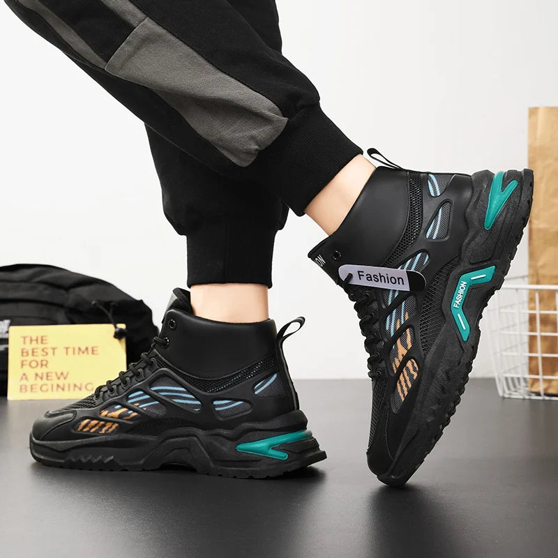 Student casual sports shoes Four Season Breathable high top anti slip soft sole comfort outdoor men's running shoes male sneaker