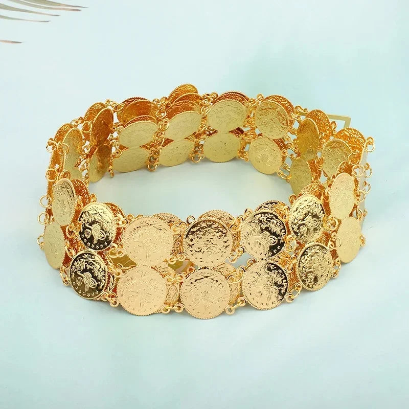 Oman Kurdistan Women Body Chain Coin Tassel Waist Chain Middle East Bridal Jewelry Turkey Coin Gold Plated Belt Free Shipping
