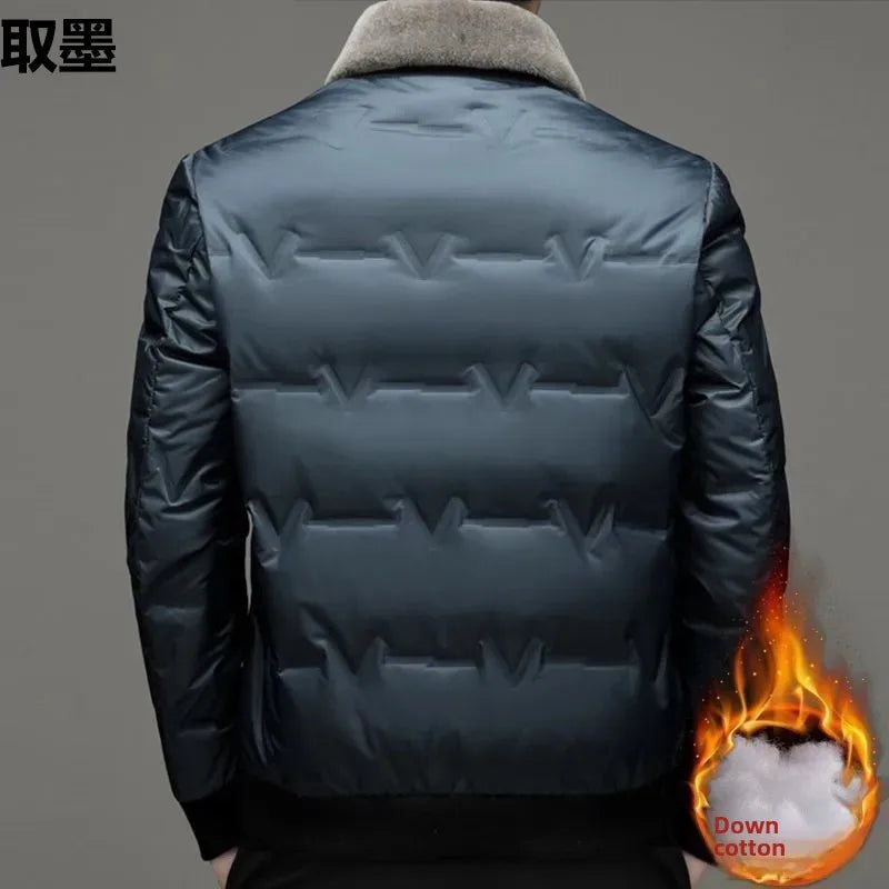 Middle-Aged And Elderly Men's Thickened Warm Cotton Coat Fleece-Lined Lapel Winter Men's Wear Jacket Casual Style