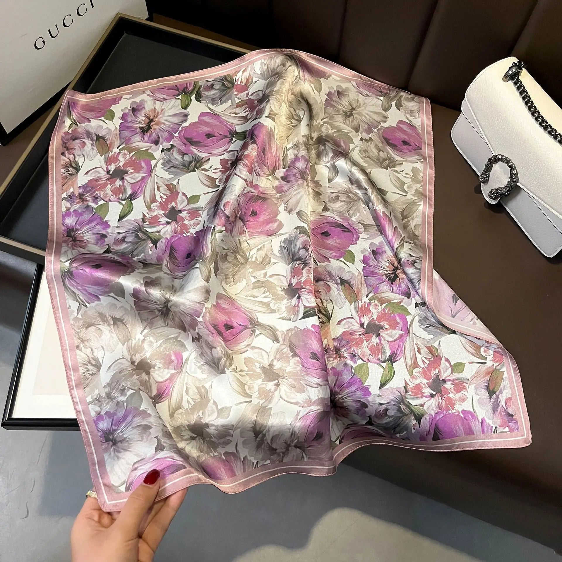 Scarf 100% Silk Bandana Women Square Scarves Wrap Kerchief Mulberry Spring Fashion Luxury High Quality Headband Hijab Shawls