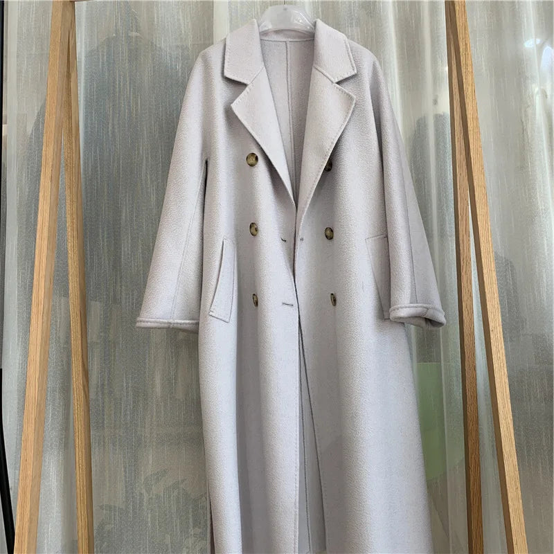 Wool Blends Autumn and Winter Luxury 2023 New Double-sided Cashmere Overcoat Women's Long Length High-end Lapel Coats with Belt