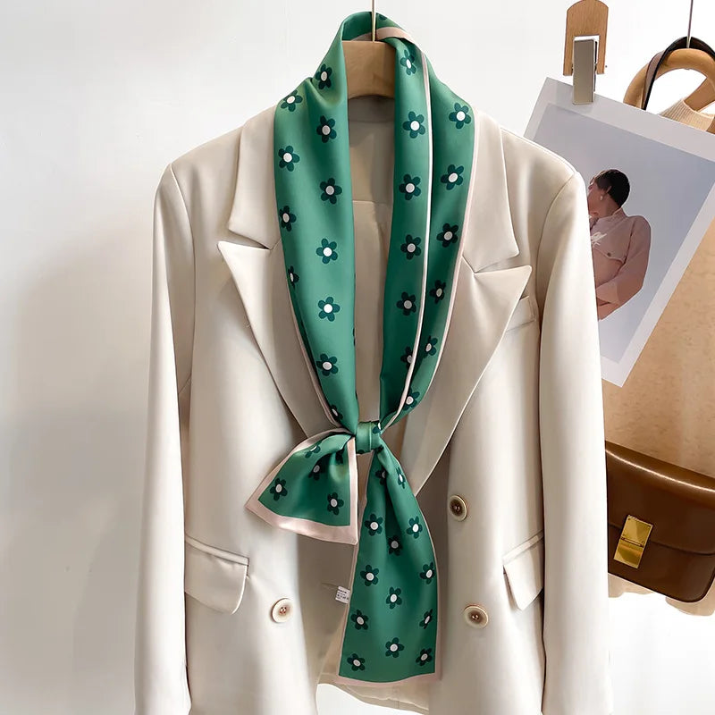 50 Color New Women Silk Feel Printed Design Scarf Shawl Fashion Luxury Long Narrow Small Silk Scarves Ladies Headband Headscarve