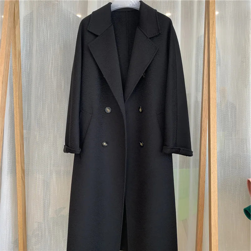 Wool Blends Autumn and Winter Luxury 2023 New Double-sided Cashmere Overcoat Women's Long Length High-end Lapel Coats with Belt