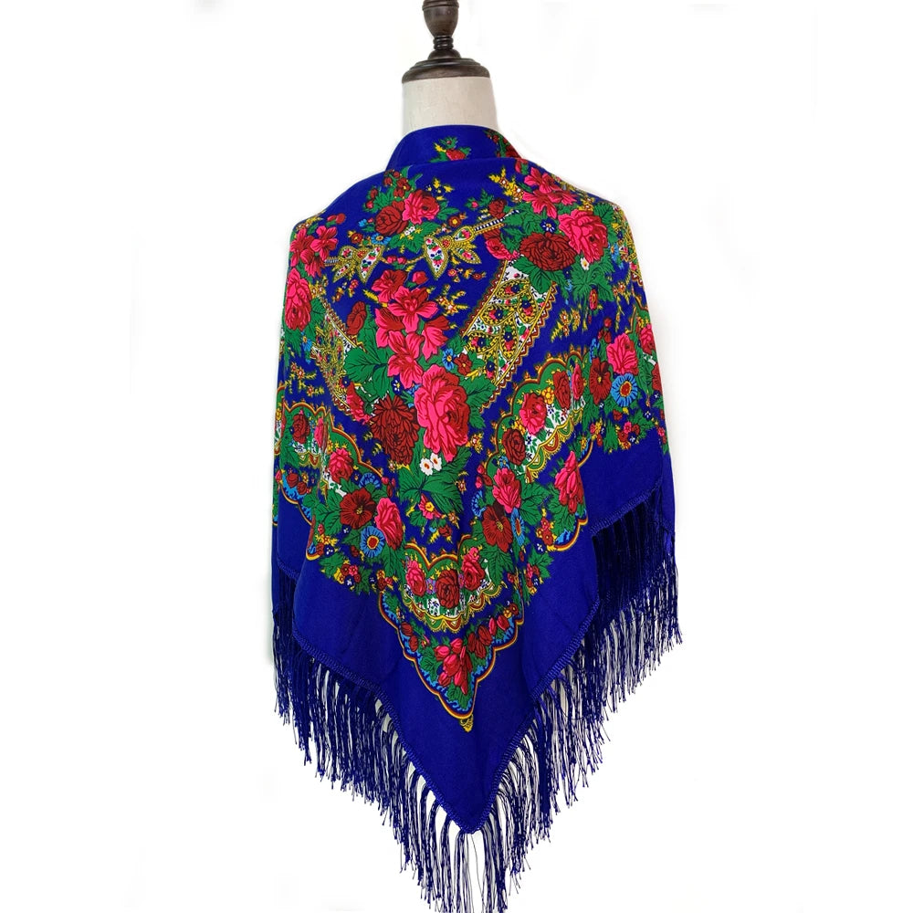 120*120cm Women Russian National Square Scarf Retro Floral Printed Ethnic Scarves Handband Shawl Twill Cotton Handkerchief