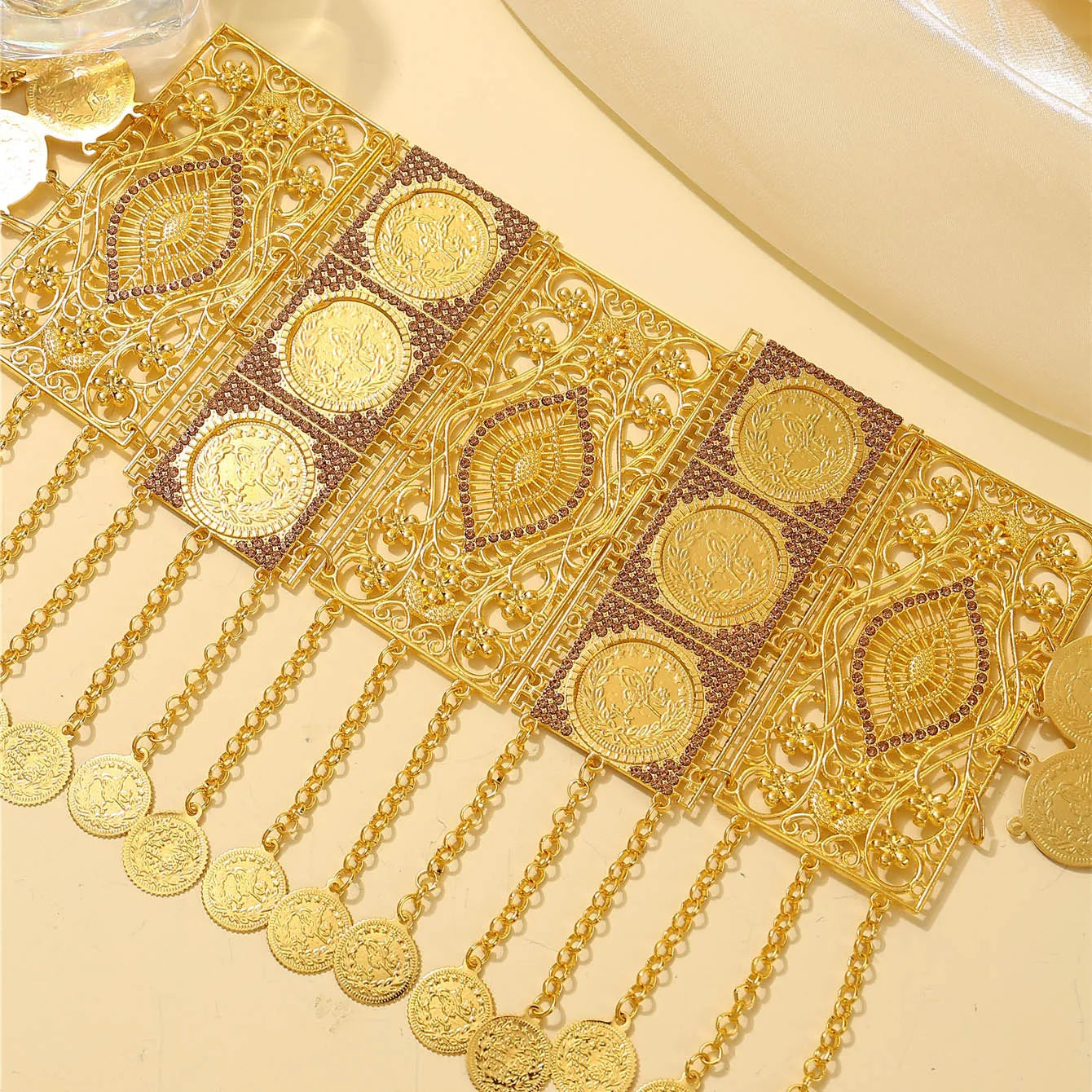 Moroccan Gilded Bridal Belt, Exquisite Tassel Design, French Vintage Style, Arab Robe Belt, Ladies' Festival Gift