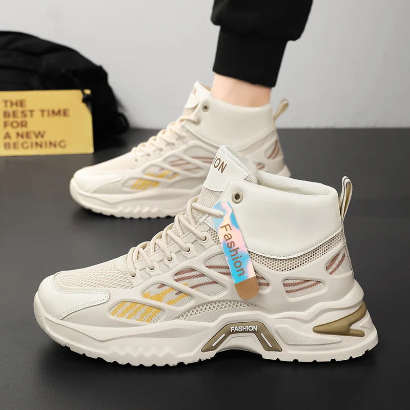 Student casual sports shoes Four Season Breathable high top anti slip soft sole comfort outdoor men's running shoes male sneaker