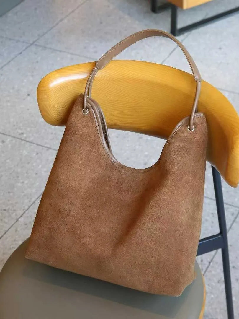 Women's Premium Suede Leather Shoulder Bag New Autumn/Winter Retro Crossbody Tote, Large Capacity Commuter Handbag for Office