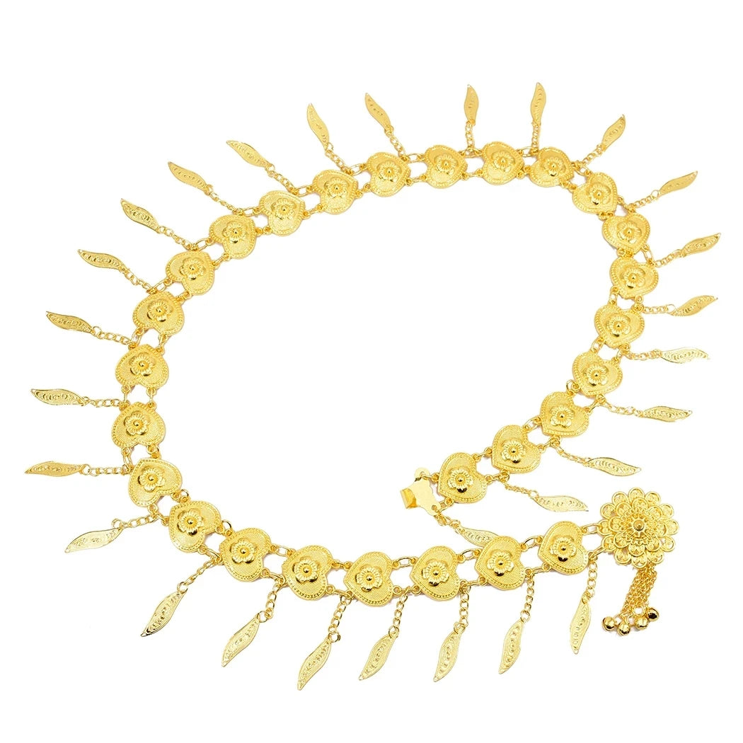 Indian Arab Metal Waist Chain Large French Coin Waist Belt Carved Flower Belly Chains Algeria Traditional Holiday Party Jewelry