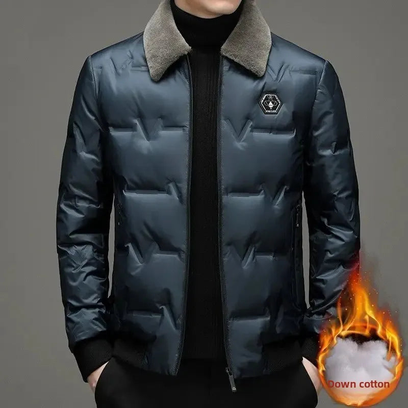 Middle-Aged And Elderly Men's Thickened Warm Cotton Coat Fleece-Lined Lapel Winter Men's Wear Jacket Casual Style