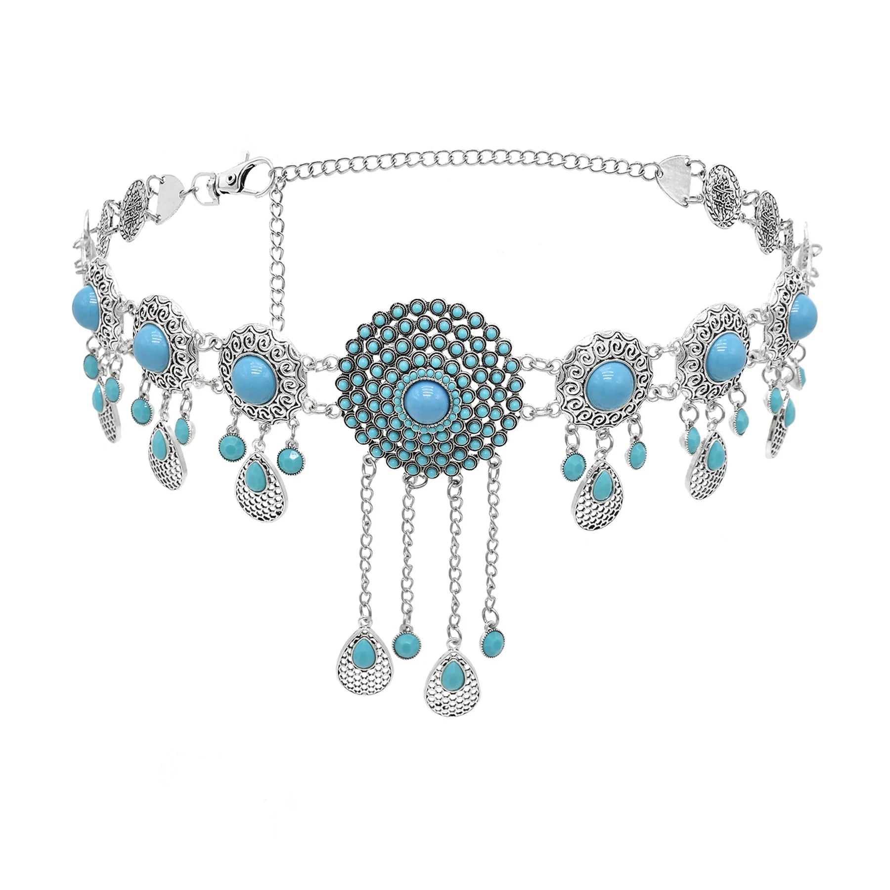 Indian Arab Metal Waist Chain Large French Coin Waist Belt Carved Flower Belly Chains Algeria Traditional Holiday Party Jewelry