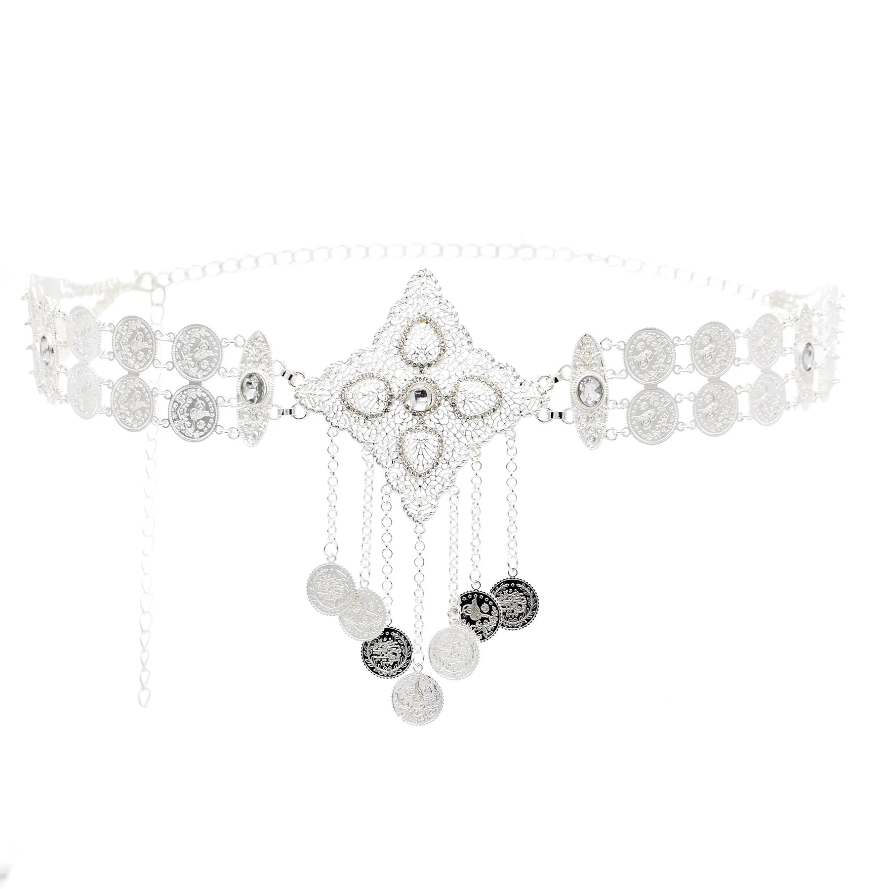 Indian Arab Metal Waist Chain Large French Coin Waist Belt Carved Flower Belly Chains Algeria Traditional Holiday Party Jewelry