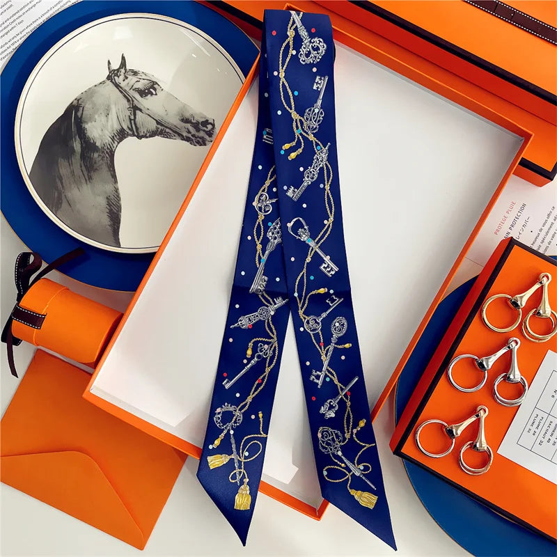 100% Silk High Quality Luxury Brand Scarf Women Headband Hair Band Foulard Tie Ribbon Neckerchief Skinny Scarves Accessories