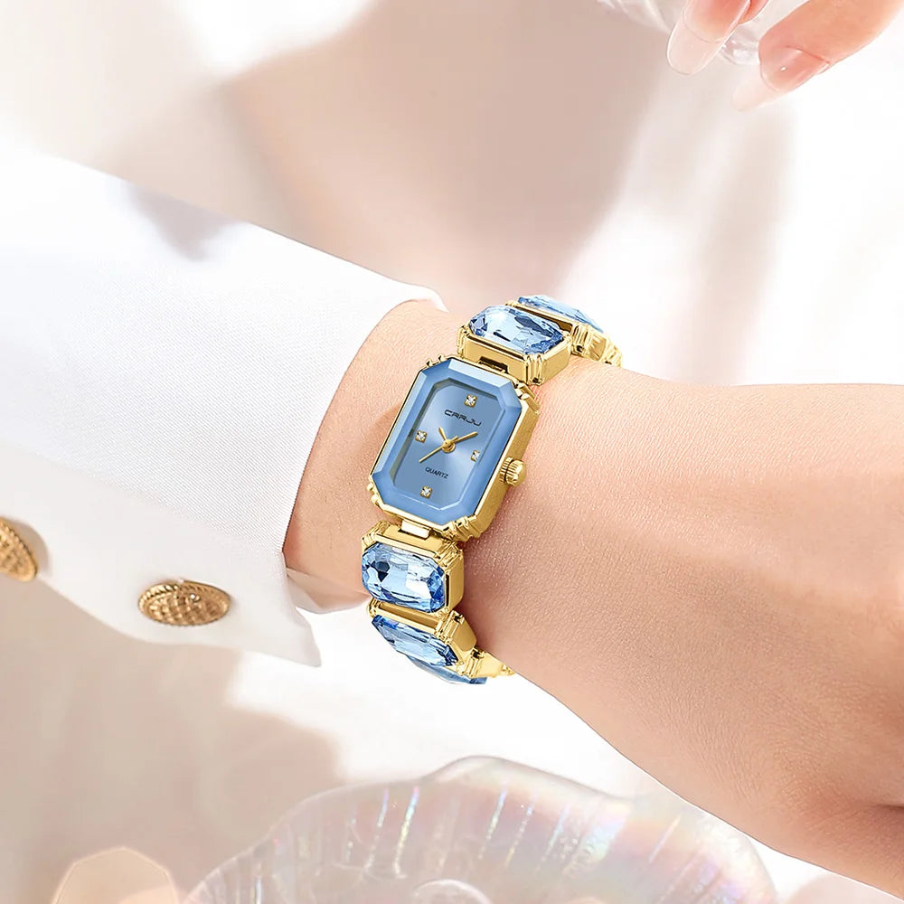CRRJU Elegant Women Watches Fashion Rectangle Dial Quartz Wrist Watches Girls with Box Clock Reloj Hombre