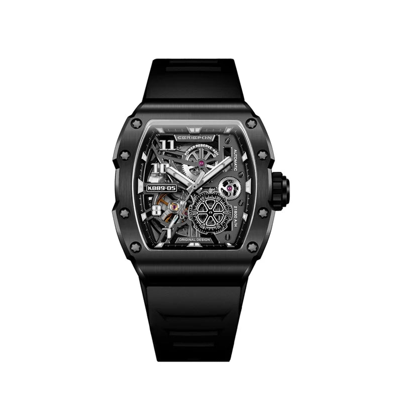 CERIEPON Automatic Mechanical Watch Men's Model Branded Hollowed Out Wine Barrel Shaped Men's Luminous Watches