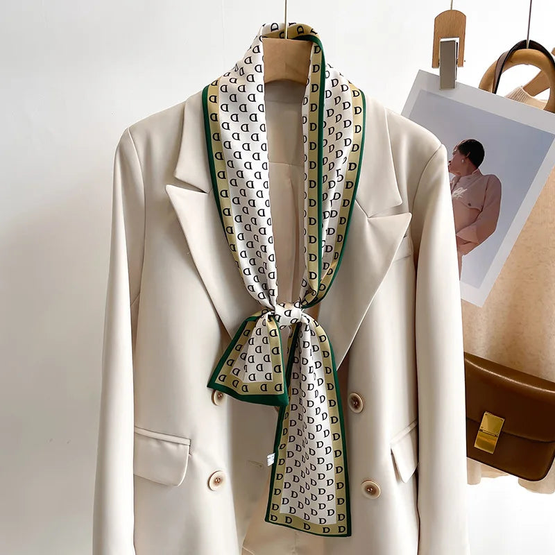 50 Color New Women Silk Feel Printed Design Scarf Shawl Fashion Luxury Long Narrow Small Silk Scarves Ladies Headband Headscarve